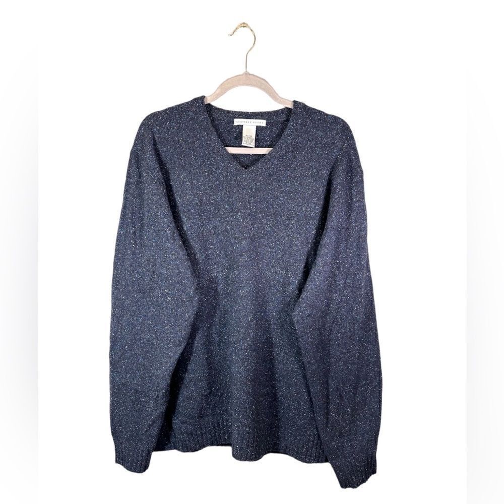 Geoffrey Beene 100% Lambs Wool Blue Sweater V Neck Blue Cozy Size XL